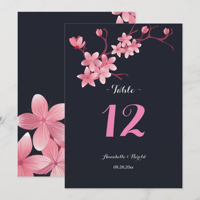 Invitation table de mariage aux fleurs de cerisier (Devant / Derrière)