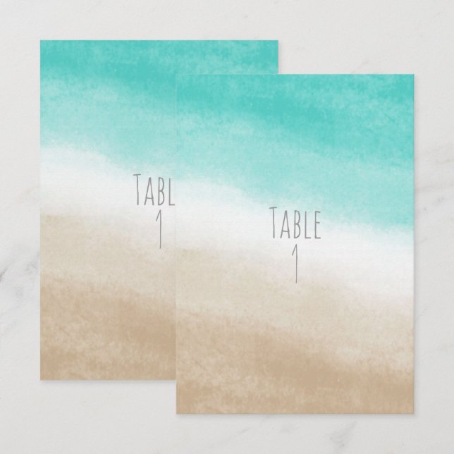 Invitation Table de mariage élégant de plage à l'aquarelle sa (Devant / Derrière)