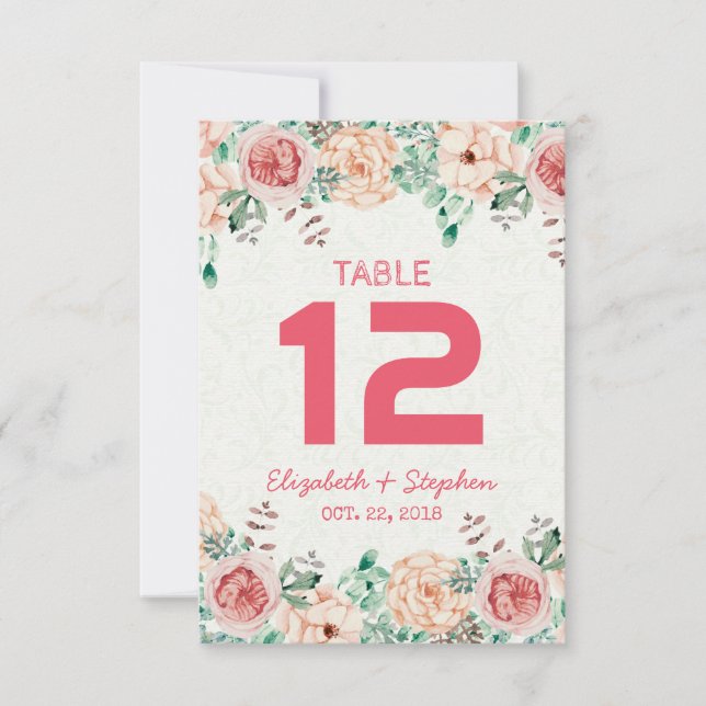 Invitation Table de mariage florale avec numéro de place / Es (Devant)