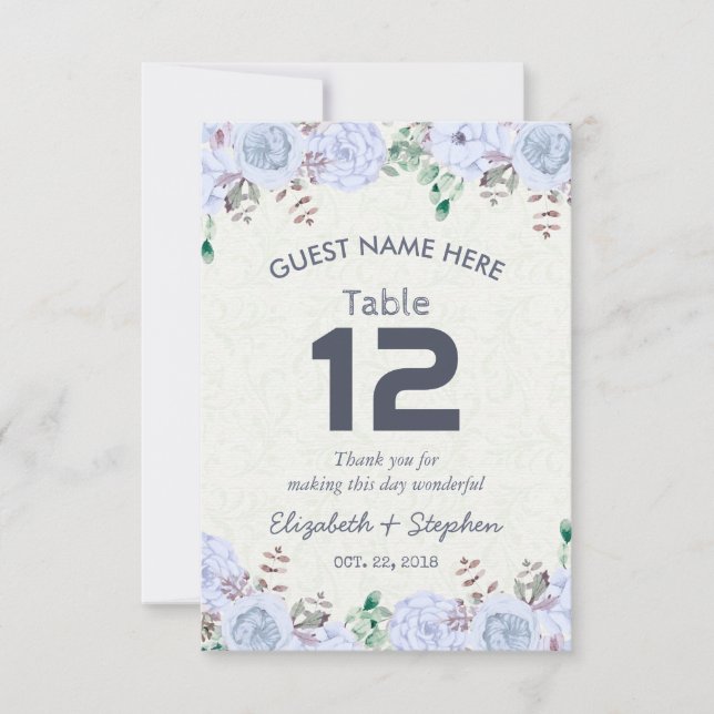 Invitation Table de mariage florale avec numéro de place / Es (Devant)