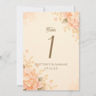 Invitation Table de mariage florale en pêche douce et or N