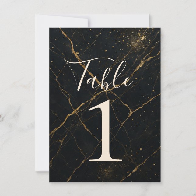 Invitation Table de mariage noire et dorée en marbre de minui (Devant)
