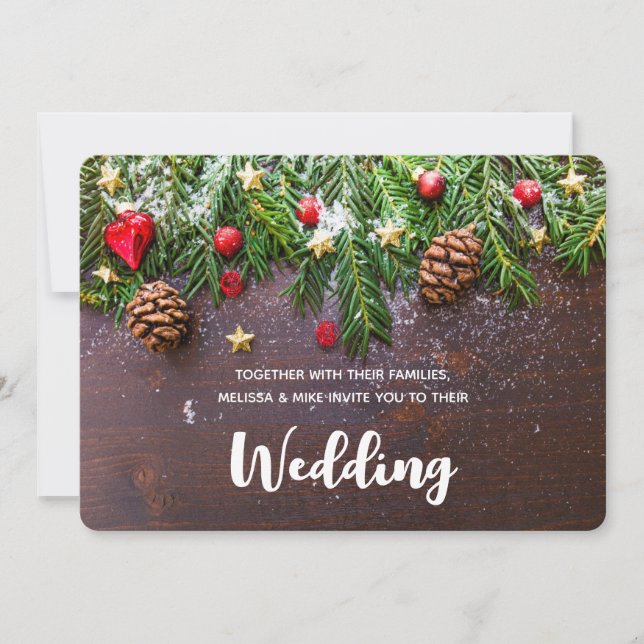 Invitation Table de Noël rustique avec pin et neige de mariag (Devant)