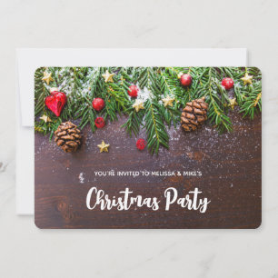 Invitation Table de Noël rustique avec pin et neige de Noël