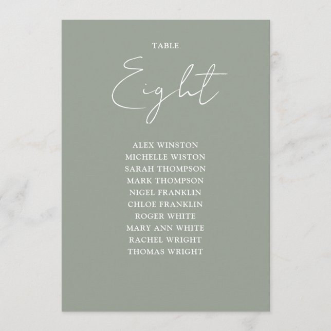 Invitation Table de numérotation de places moderne vert sauge (Devant)