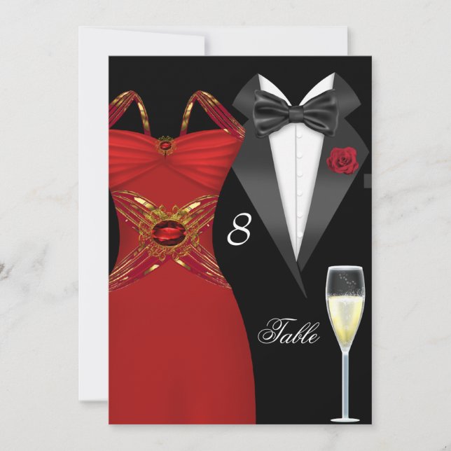 Invitation Table de numérotation Tuxedo Red Dress 2 (Devant)