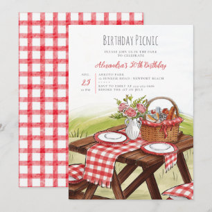 Invitation Table de pique-nique aquarelle été rouge 50e anniv