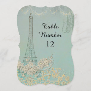 Invitation Table de réception numérotée Aqua Vintage Paris Pa