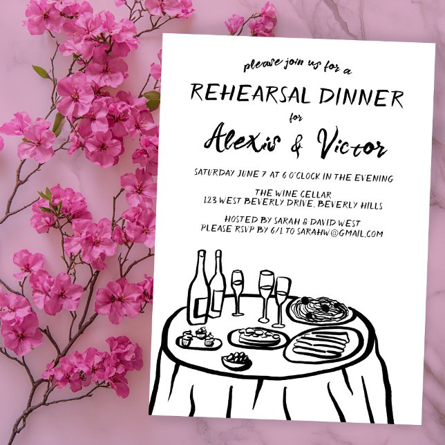 Invitation Table de répétition à main fantaisie personnalisée (Whimsical Hand Drawn Rehearsal Dinner Table Custom Invitation
)