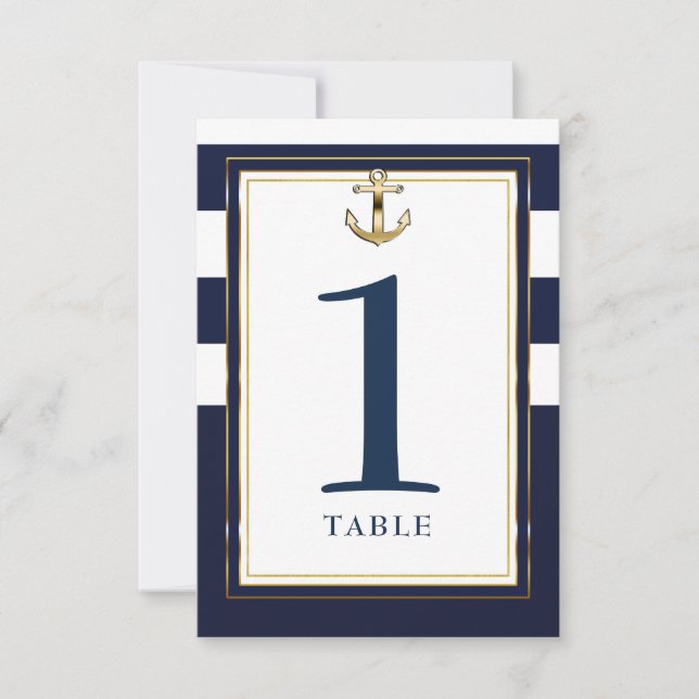Invitation Table de salle à manger Navy Blanc & Or Ancre Naút (Devant)