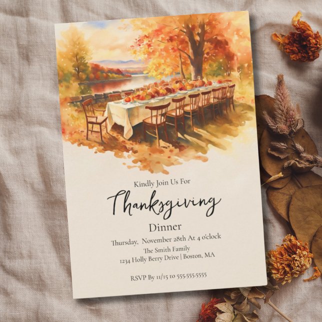 Invitation Table de Thanksgiving en extérieur à l'aquarelle (Créateur téléchargé)