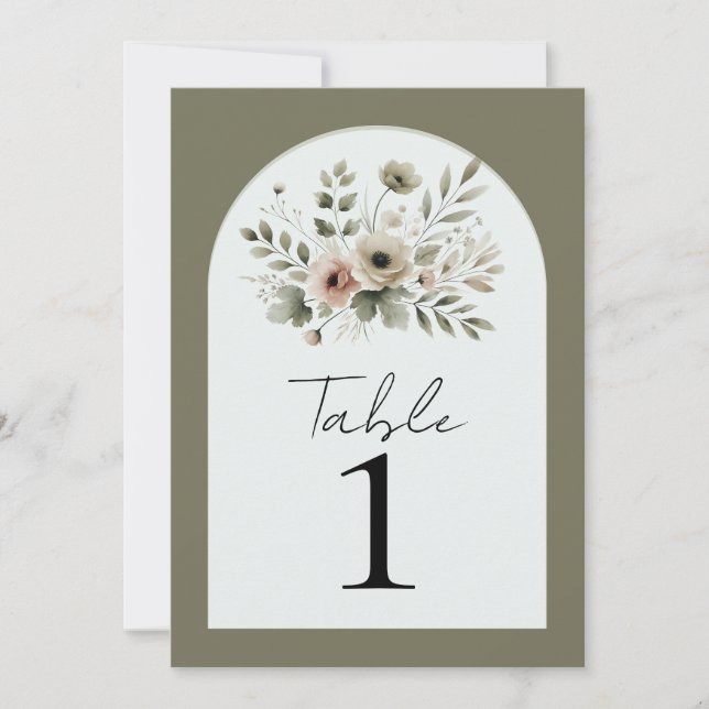 Invitation Table Fleurie Aquarelle Vert Olive Kaki  (Devant)