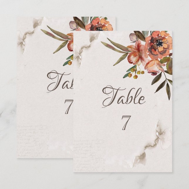 Invitation Table Fleurs d'Automne Aquarelle   (Devant / Derrière)
