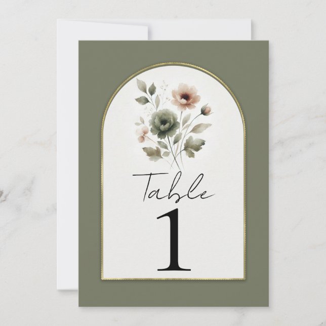 Invitation Table floral aquarelle or rose poussiéreuse (Devant)
