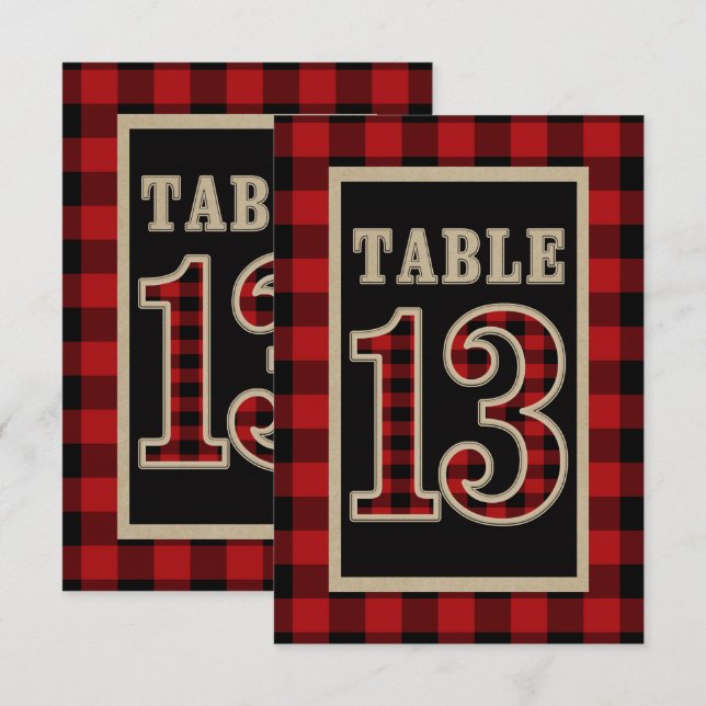 Invitation Table numéro 13 rustique carreaux rouge et noir Bu (Devant / Derrière)