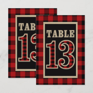 Invitation Table numéro 13 rustique carreaux rouge et noir Bu