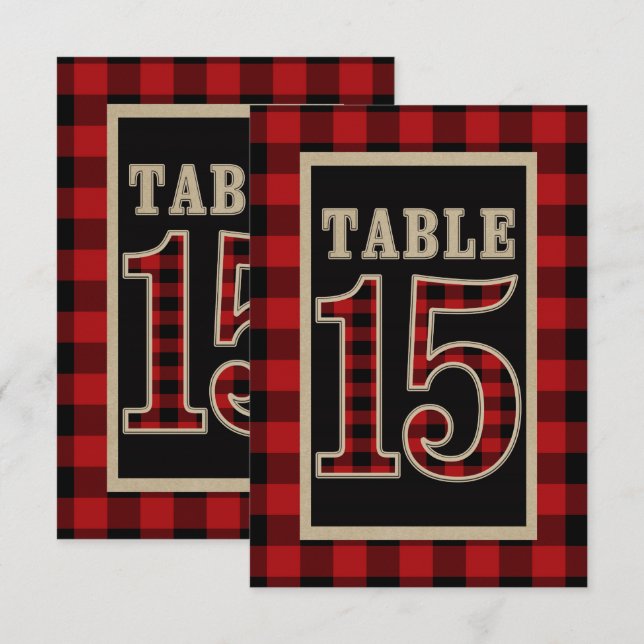 Invitation Table numéro 15 rustique carreaux rouge et noir Bu (Devant / Derrière)