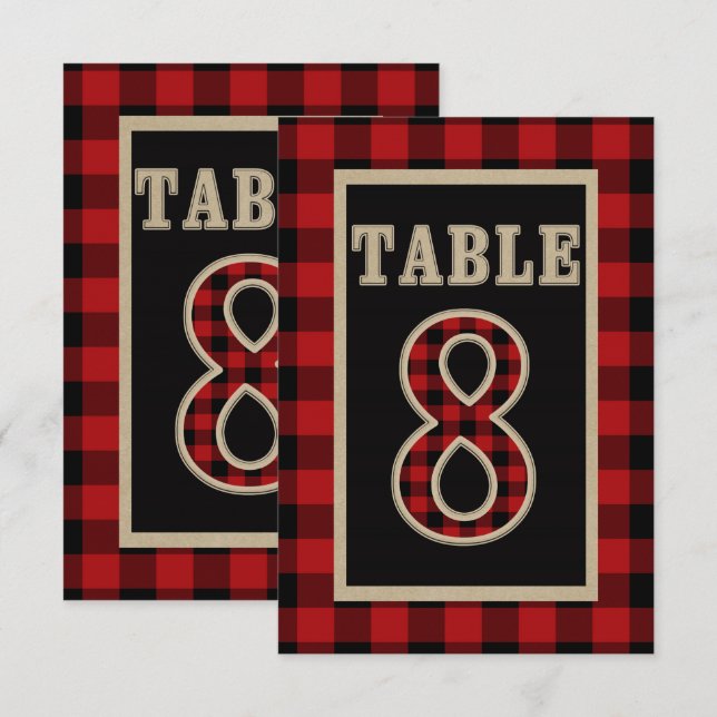 Invitation Table numéro 8 carreaux rouge et noir de style rus (Devant / Derrière)