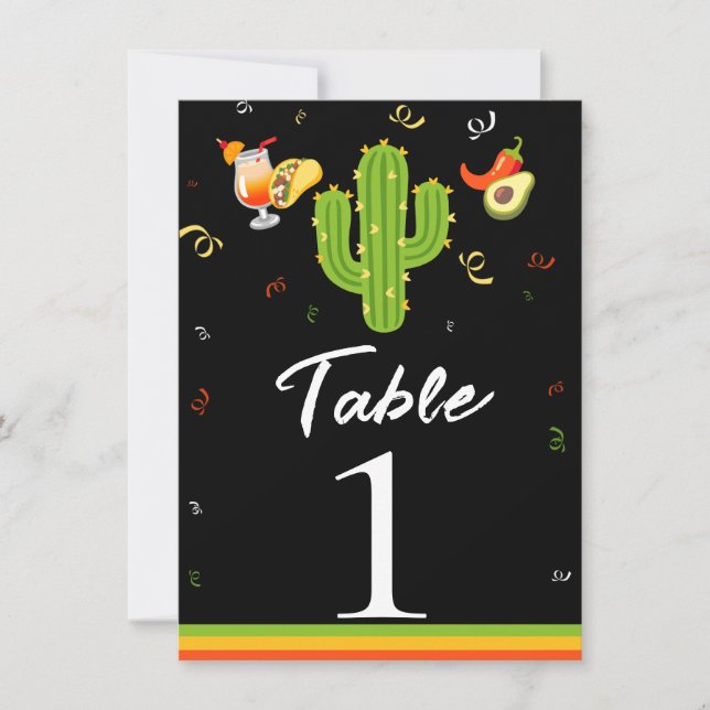 Invitation Table Numéro Fête du Cactus à Cœur Jaune Amour (Devant)