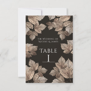 Invitation Table numéro rustique feuilles bronze et marron fo