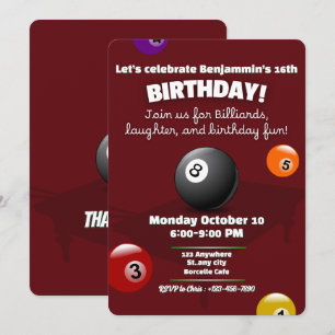 Invitation Table Rouge Billard Snooker Anniversaire