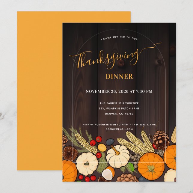 Invitation Table rustique d'automne pour le dîner de Thanksgi (Devant / Derrière)