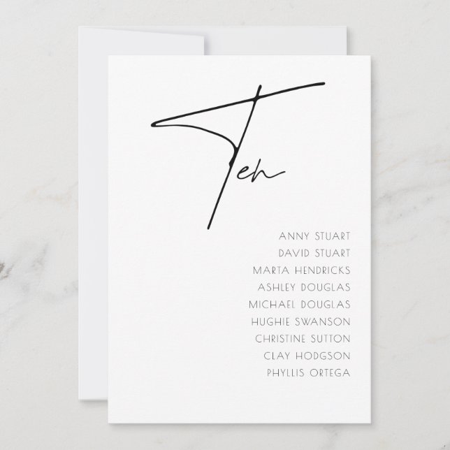 Invitation Tableau 10 Mariage moderne Numéro de tableau modèl (Devant)