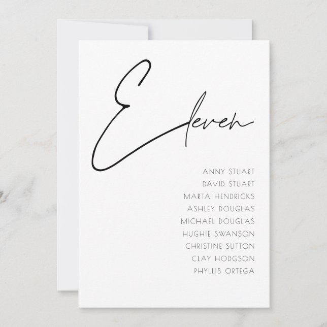 Invitation Tableau 11 Mariage moderne Numéro de tableau modèl (Devant)
