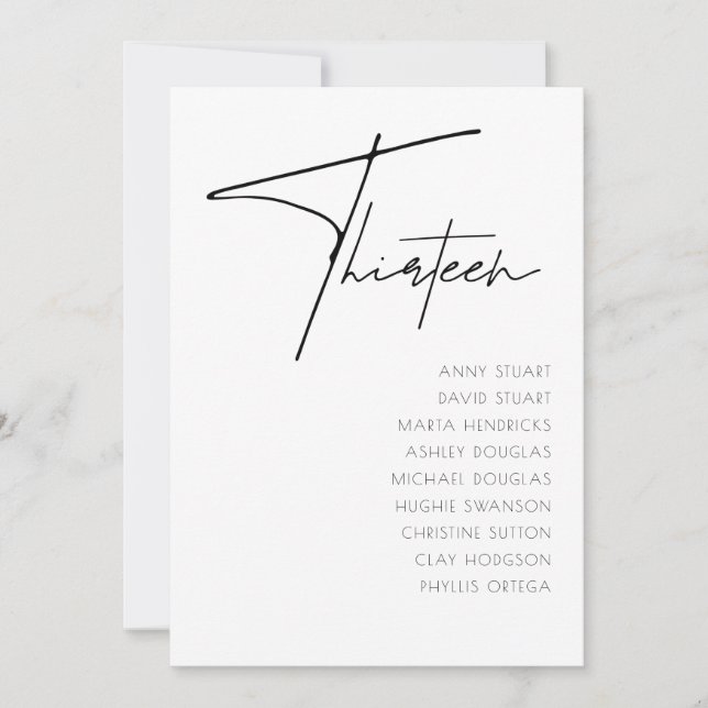 Invitation Tableau 13 Mariage moderne Numéro de tableau modèl (Devant)