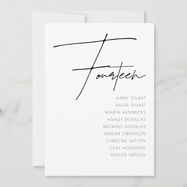 Invitation Tableau 14 Mariage moderne Numéro de tableau modèl (Devant)