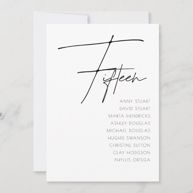 Invitation Tableau 15 Mariage moderne Numéro de tableau modèl (Devant)