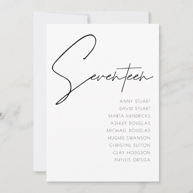 Invitation Tableau 17 Mariage moderne Numéro de tableau modèl (Devant)