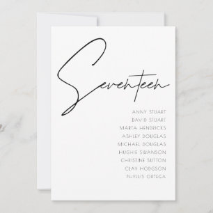 Invitation Tableau 17 Mariage moderne Numéro de tableau modèl