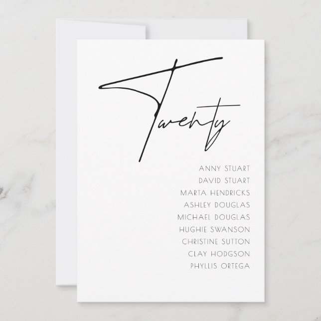 Invitation Tableau 20 Mariage moderne Numéro de tableau modèl (Devant)