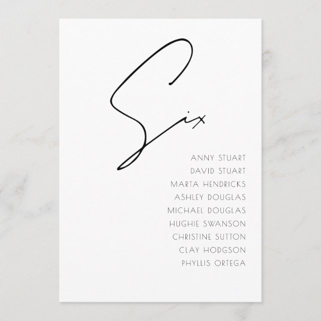 Invitation Tableau 6 Mariage moderne Numéro du tableau modèle (Devant)