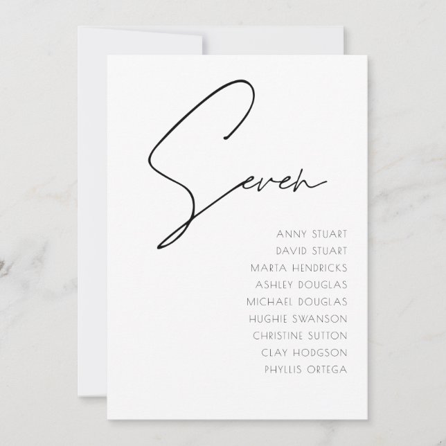 Invitation Tableau 7 Mariage moderne Numéro du tableau modèle (Devant)