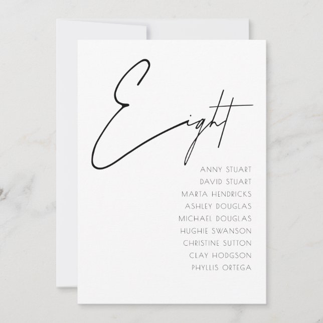 Invitation Tableau 8 Mariage moderne Numéro du tableau modèle (Devant)