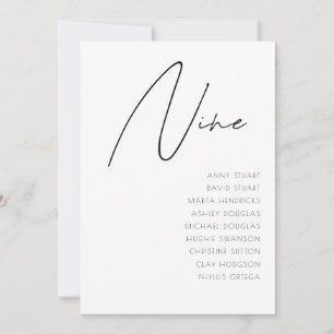 Invitation Tableau 9 Mariage moderne Numéro du tableau modèle