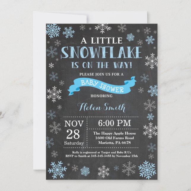 Invitation Tableau bleu de flocon de neige de baby shower (Devant)