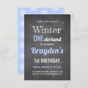 Invitation Tableau bleu Onederland d'hiver 1er anniversaire