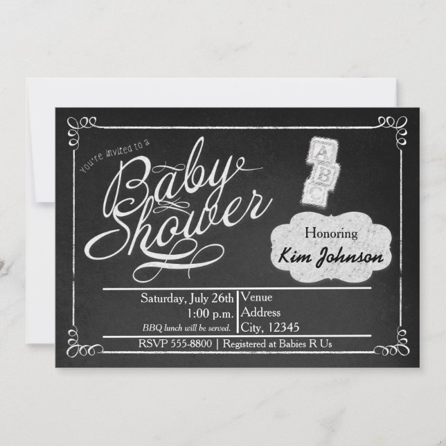 Invitation tableau craie Baby Shower craie Vintage (Devant)