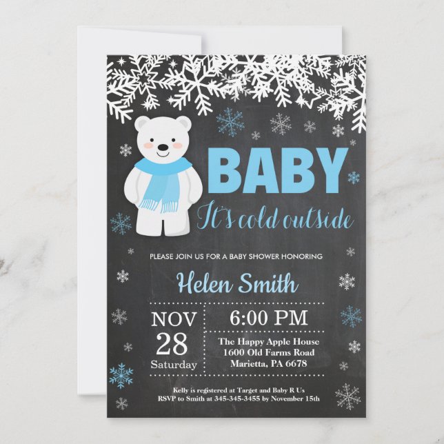 Invitation Tableau de baby shower de garçon d'hiver d'ours (Devant)