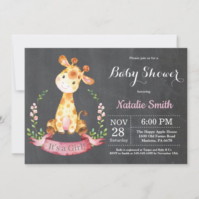 Invitation Tableau de bord de l'invitation de Baby shower Gir (Devant)
