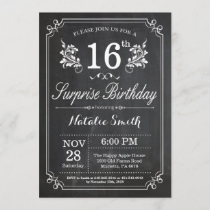 Invitation Tableau de bord de l'invitation surprise 16e anniv
