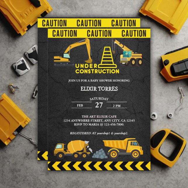 Invitation Tableau de bord en construction Baby shower (Créateur téléchargé)