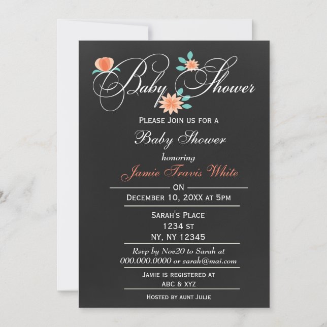 Invitation tableau de bord Floral Genre Baby shower neutre (Devant)