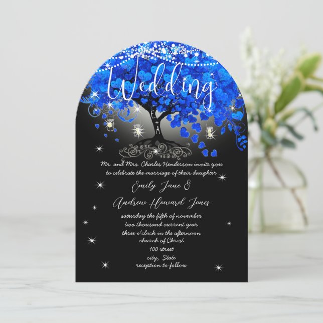 Invitation Tableau de bord Royal Blue Heart Leaf Tree (Debout devant)