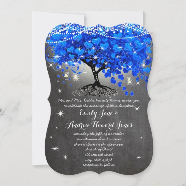 Invitation Tableau de bord Royal Blue Heart Leaf Tree Mason J (Devant)