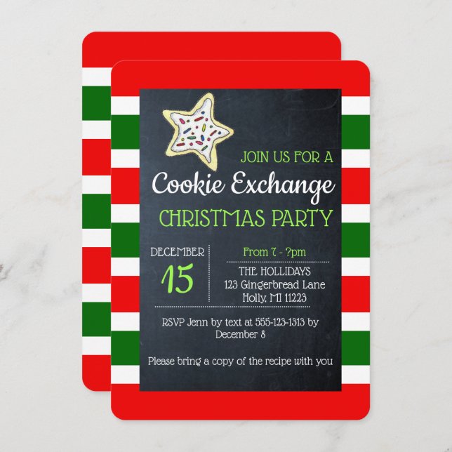 Invitation Tableau de échange de biscuits à rayures rouges et (Devant / Derrière)
