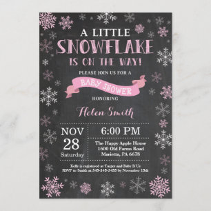 Invitation Tableau de flocon de neige de rose de baby shower